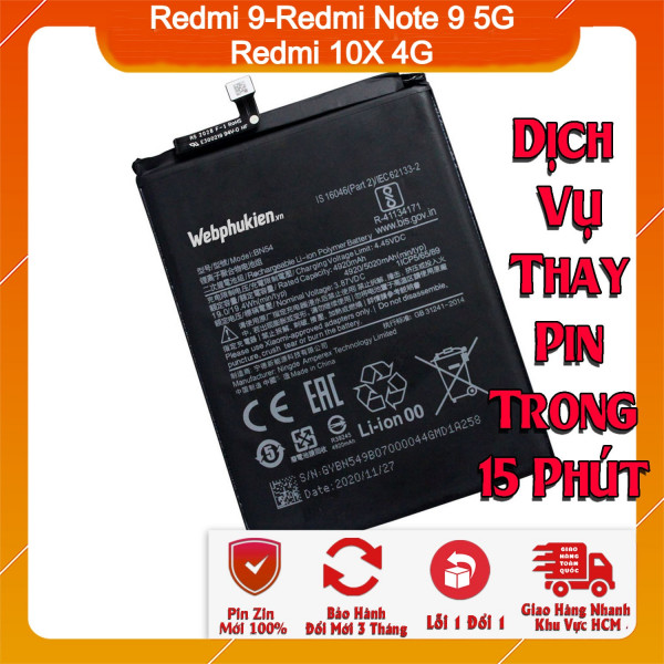 Pin Webphukien cho Xiaomi Redmi 9, Redmi Note 9 5G, Redmi 10X 4G Việt Nam BN54 5020mAh 